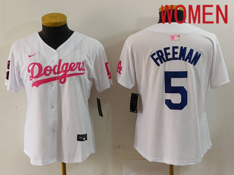 Women Los Angeles Dodgers 5 Freeman White joint name 2024 Nike MLB Jersey style 912